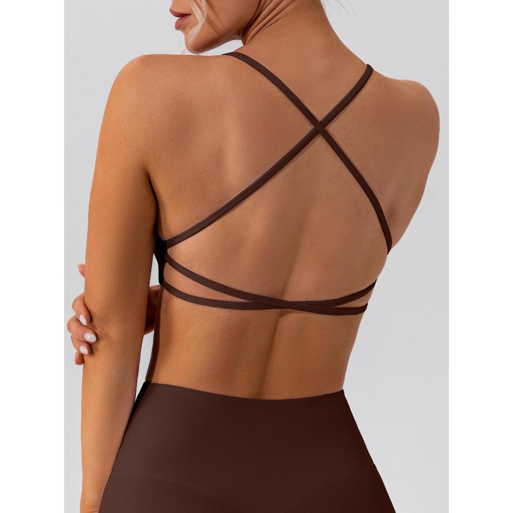 CHARMLEAKS Womens Seamless Sports Bra Twisted Chest Criss Cross Back Push Up Yoga Running Fitness Bra