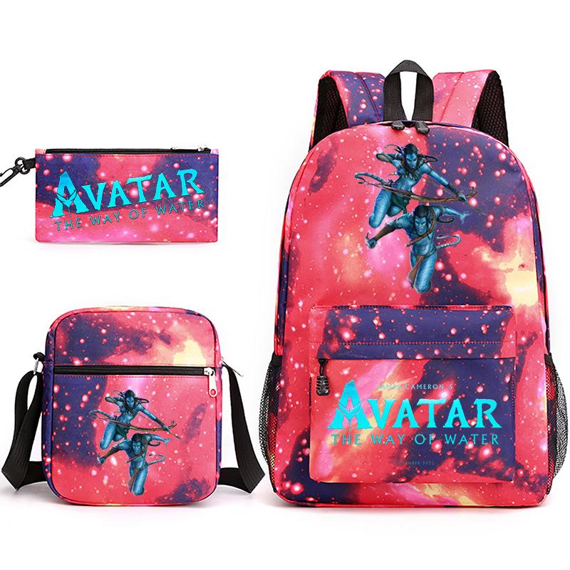 Large Capacity Schoolbag with Shoulder Strap; Student Three-piece Pencil Case Set