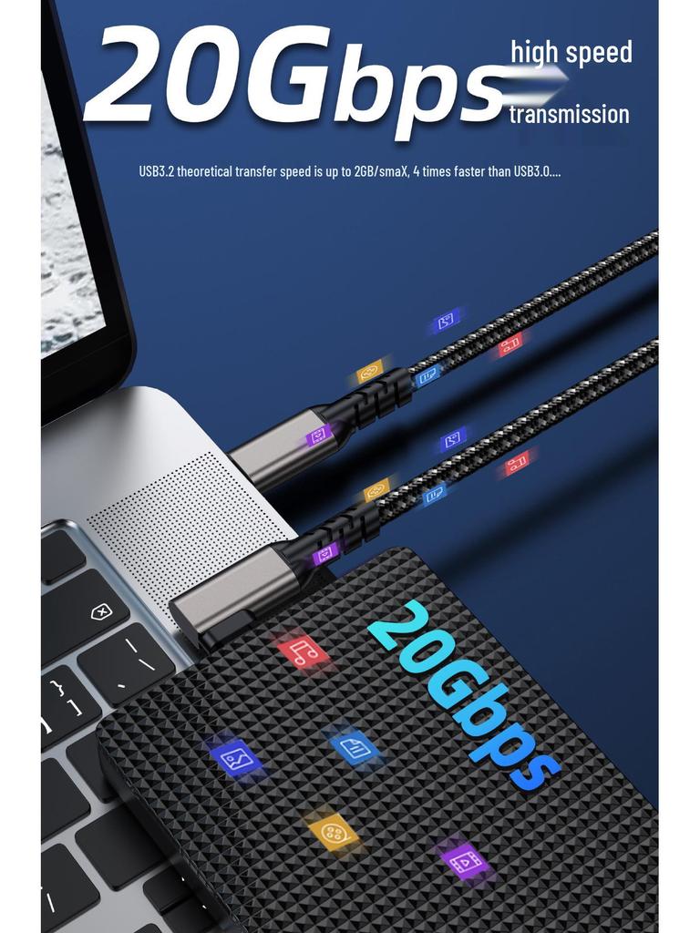 High-Speed USB 3.2 C To C Elbow 8K Screen Casting Cable, 240W 5A Fast Charge, 20Gbps