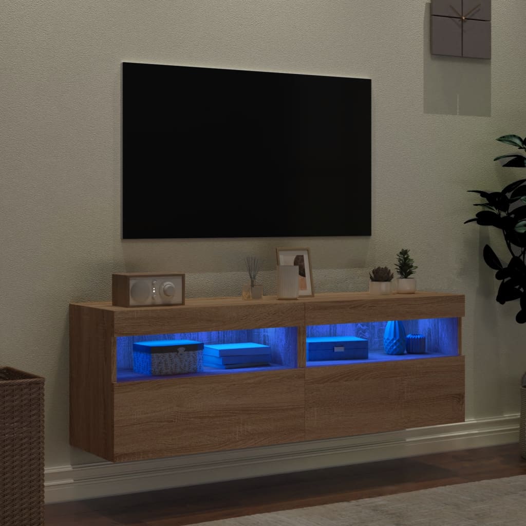 Vidaxl Wall-Mounted TV Cabinets With LED, 2 Pcs., Sonoma Oak, 60X30X40 Cm