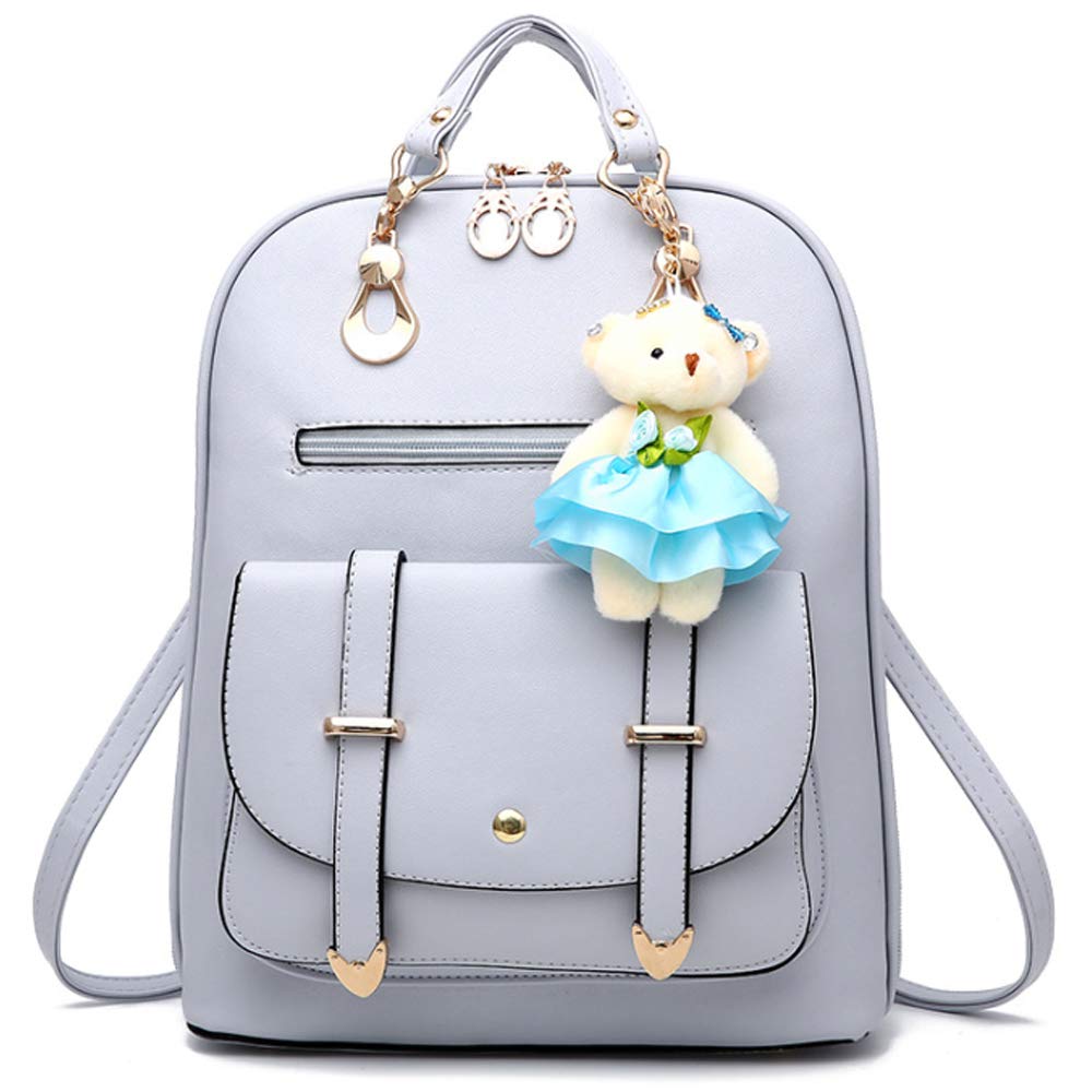 

FUPUONE 3-Way Shoulder BagBackpack for Girls, Cute with Charm, Lightweight, Large Capacity, 8 Colors (Light Gray)