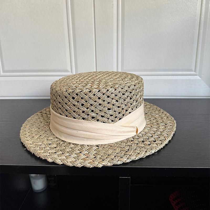 

Соломенная шляпа с лентой для отпуска, женская, весенне-летняя и осенняя, соломенная плетеная, с вогнутым верхом, универсальная, в стиле ретро, солнцезащитная, в стиле old money, шляпа-цилиндр M（56-58cm）