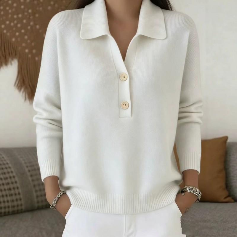 Damen Oversize Strickpullover mit Kragen Knopfleiste Lockerer Schnitt Langarm Pullover Herbst Winter 2026