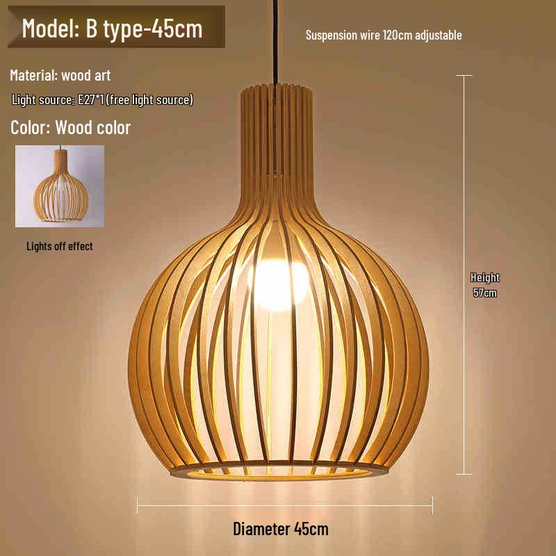 Zen Japanese Wood Pendant Light for Tea Rooms, Restaurants, Bedrooms, and Living Rooms