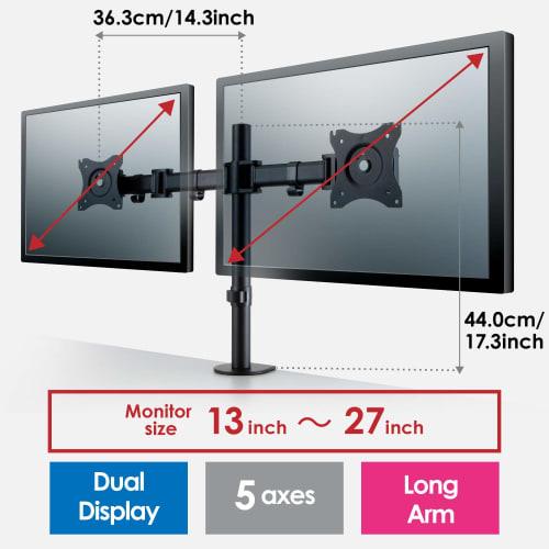 Elecom PC Monitor Arm Display Arm 2 Screen Rotating Long Load Capacity: 8.0kg (x2) Black DPA-DL01BK
