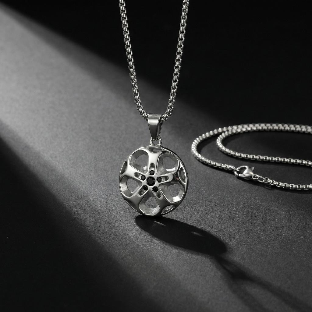 Kreative Einzigartige Radnaben Anhänger Halskette Inlay Zirkonia Edelstahl Halskette Mode Punk Schmuck für Männer Geschenk