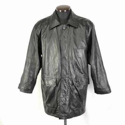 DURANTE Genuine Leather Padded Coat with Hidden Buttons/Men’s Size M/Black/Cowhide, Side Pockets(USED)
