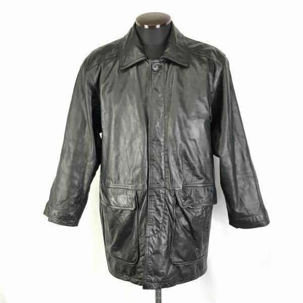 DURANTE Genuine Leather Padded Coat with Hidden Buttons/Men’s Size M/Black/Cowhide, Side Pockets(USED)