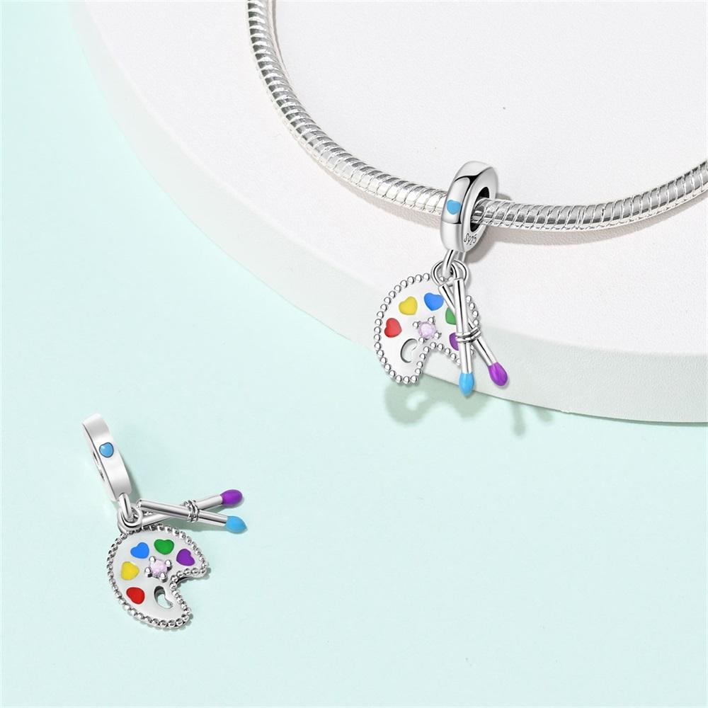 Plated 925 Silver Youth Artists' Paintpots Charms Fit 925 Charms Bracelet Beads Jewelry Gifts for Women