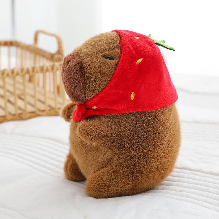 Peluche Capibara da 20 cm Peluche Animali Ripieni Capibara con Cappello alla Fragola Zaino Tartaruga Bambola Morbida Kapibala Regalo di Natale