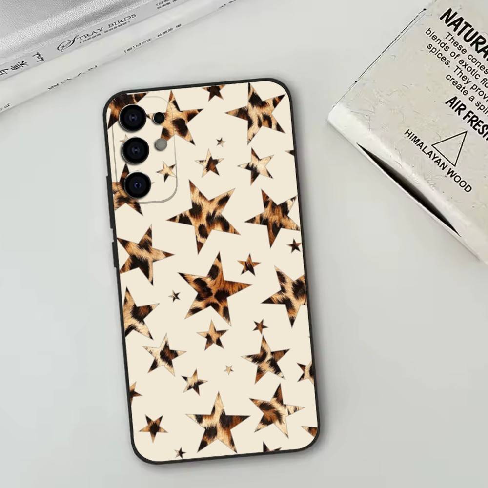 Trendy Leopard Print Star Pattern   Phone Case Black Silicone Soft For Samsung S25,S24,S21,S22,S23,S30,Ultra,S20,Plus,Fe,Lite