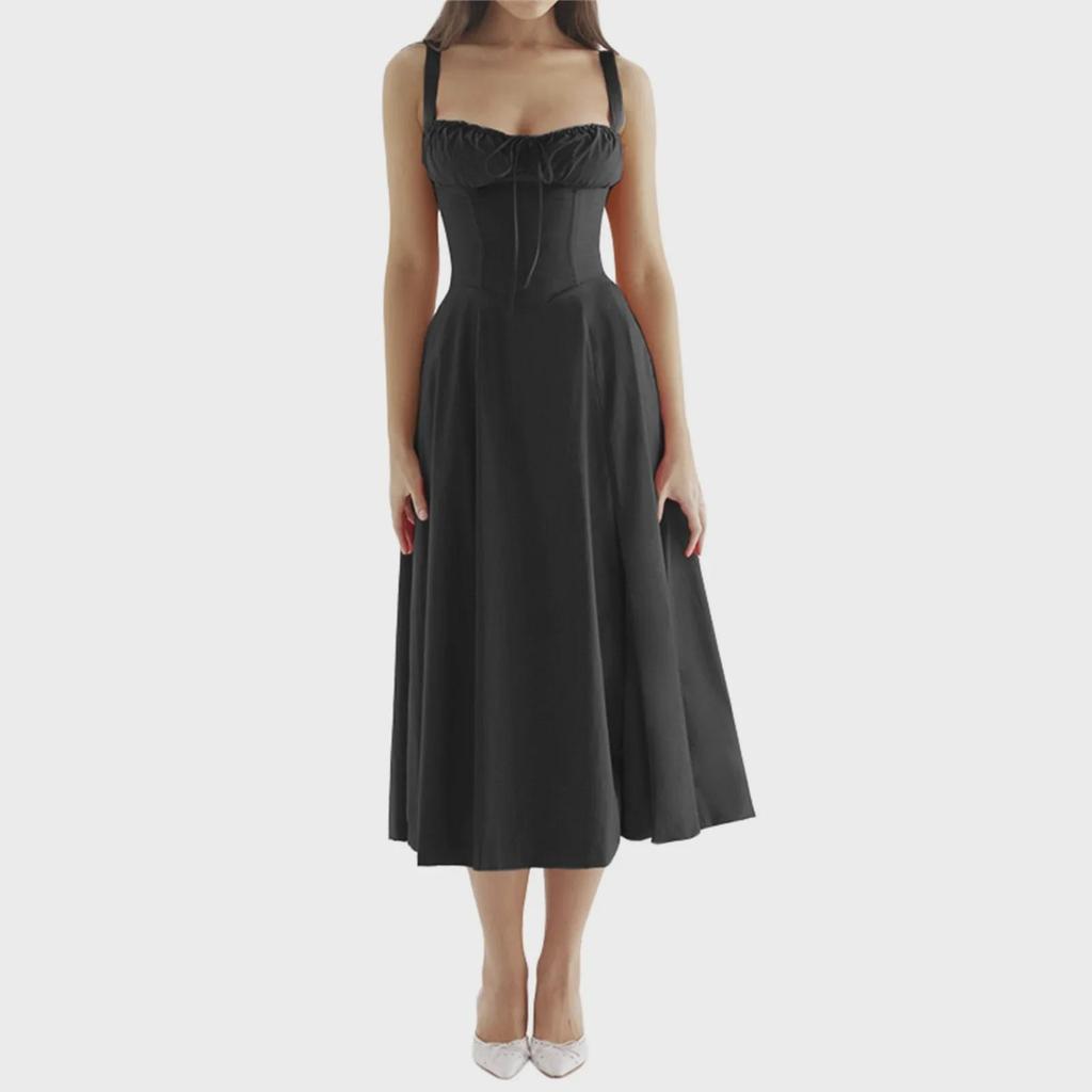 "Europäisches & Amerikanisches Sommerkleid im Französischen Stil mit Bindegürtel und Schlitz"