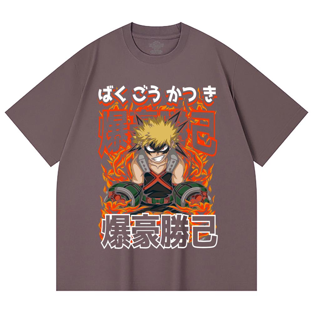 230 Gsm 100% Cotton My Hero Academia V13 Bakugo Print Unisex Heavy Cotton T Shirt
