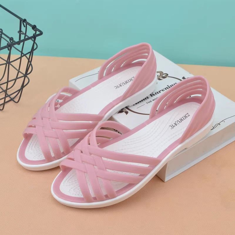 Summer Fish Mouth Women's Sandals New Flat Heel Crystal Jelly Shoes Women's Non Slip Plastic Sandals Beach