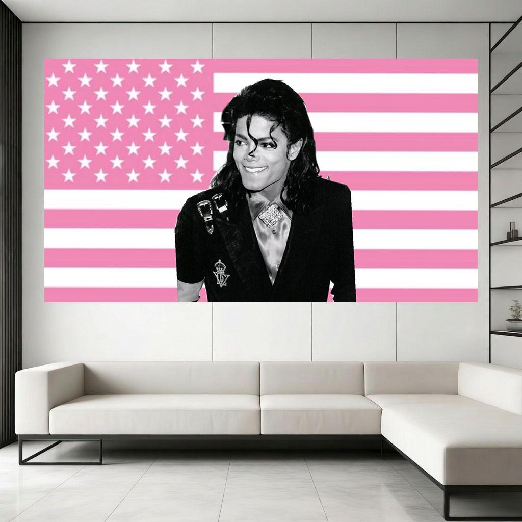 1ks M-Michael J-Jackson Americká vlajka Gobelín Retro Popová hvězda Nástěnné umění pro Ložnici Kolej Hudební místnost Estetická dekorace 100X70CM black