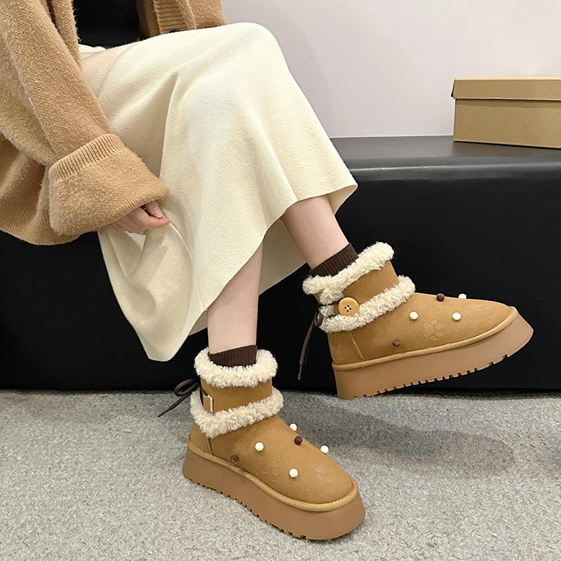 Thick and Cute Fluffy Warm Thick-soled Snow Boots Women's 2025 New Winter Northeast Piled Thickened Cotton Shoes