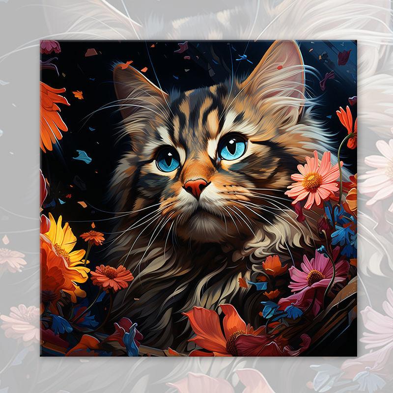 5D Diamond Painting Cat Full Diamond Mosaic Animal Embroidery Flower Craft Kit Handmade Gift