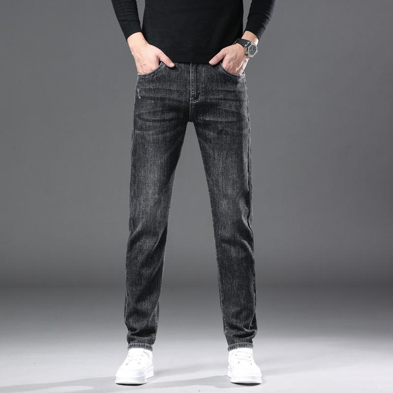 Spring And Autumn New High End Plush Jeans For Men Straight Tube Slim Fit Elastic Thick Casual Pants Autumn And Winter Men'S Pants