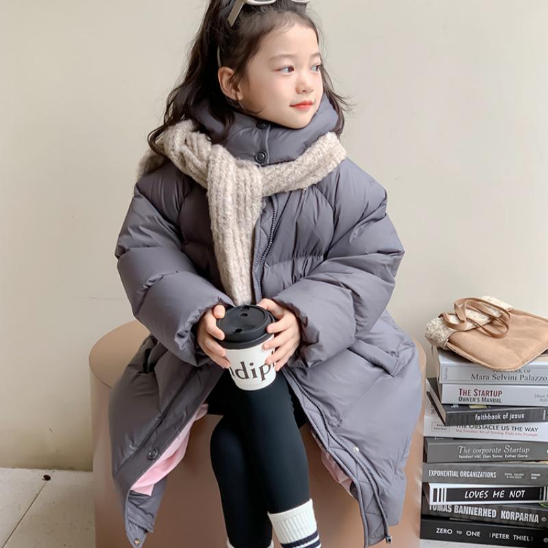 Down Jacket White Goose Down Long Korean Style Winter Clothes for Middle-aged Children Thickened Coat with Hooded Fashionable Cotton Coat