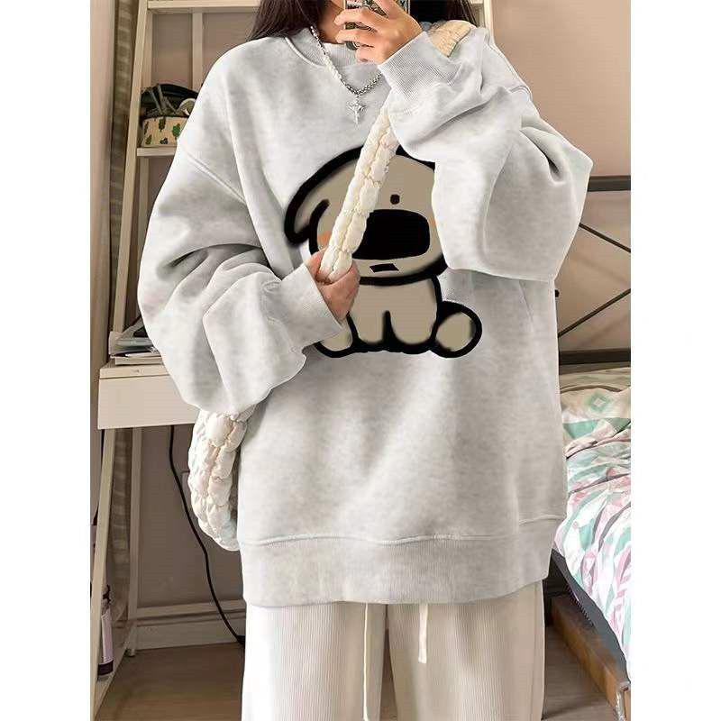 Unisex Japanese Style Pure Cotton Sweatshirt - Loose Fit, Round Neck, Plus Velvet, Long Sleeve for All Seasons