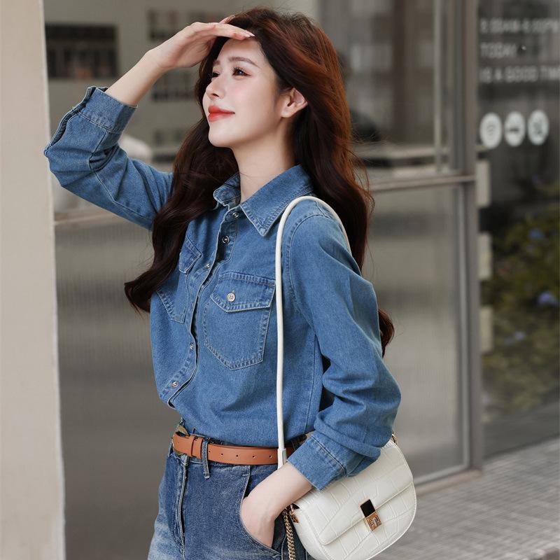 Women's 2024 High-End Retro Layered Blue Denim Shirt