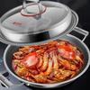 Edelstahl-Wok-Pfanne mit Deckel, runder Boden, Rührpfanne, dreilagiges antihaftbeschichtetes Kochgeschirr – Doppelgriff-Kochtopf für Induktions-/Elektro-/Gasherde