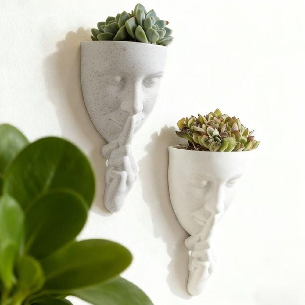 Silent Human Face Decorative Vases Handmade Craft Aesthetic Wall Mounted Flower Pots Bohemian Style Artistic Face Planter