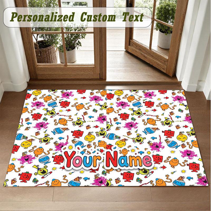 Crystal Velvet Square Rug Custom NameMr. Men & Little Miss Pattern Non Slip Home Floor Decor Rug