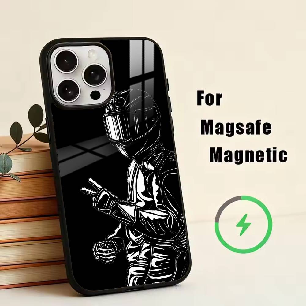 Coole Motorradfahrer Handyhülle Für iPhone17,16,15,14,13,12,11 Plus,Pro Magnetisch mit Magsafe Kabelloses Laden