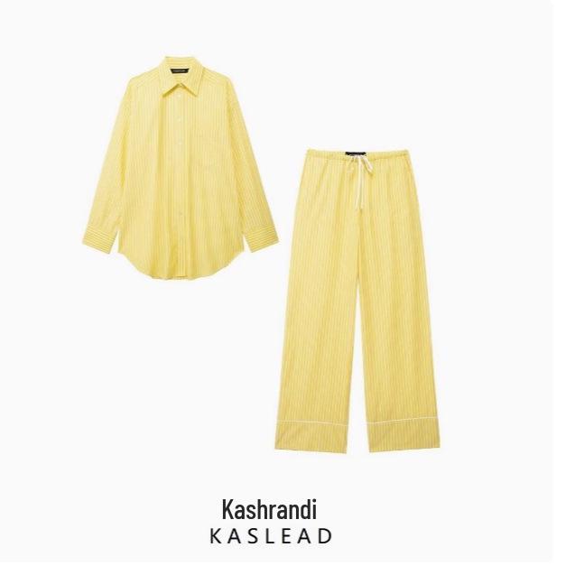 

2025 Spring Women’s European-American Striped Loose Shirt & Casual Long Pants Set M