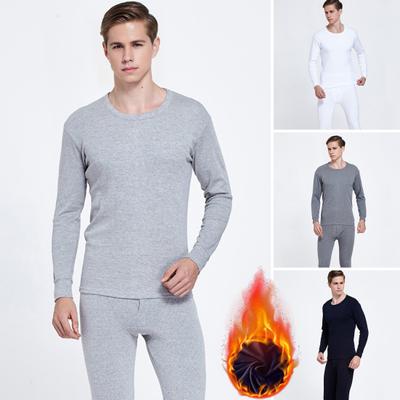 2Pcs/Set Men Warm Lounge Set O-Neck Long Sleeve Tops Elastic Waist Long Pants