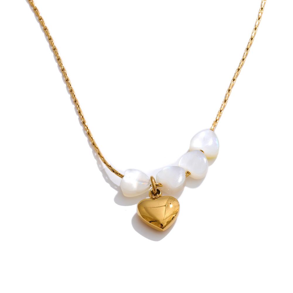 

Yhpup Shell Heart Love Pendant Necklace for Women Stainless Steel Exquisite Fashion Korean Chic Collar Charm Jewelry