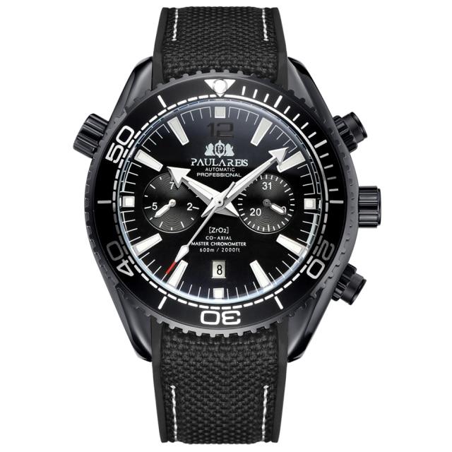 PAULAREIS Masculino Automático Auto Vento Mecânico Pulseira de Borracha de Lona Laranja Azul Vermelho Multifuncional Data Mês Relógio