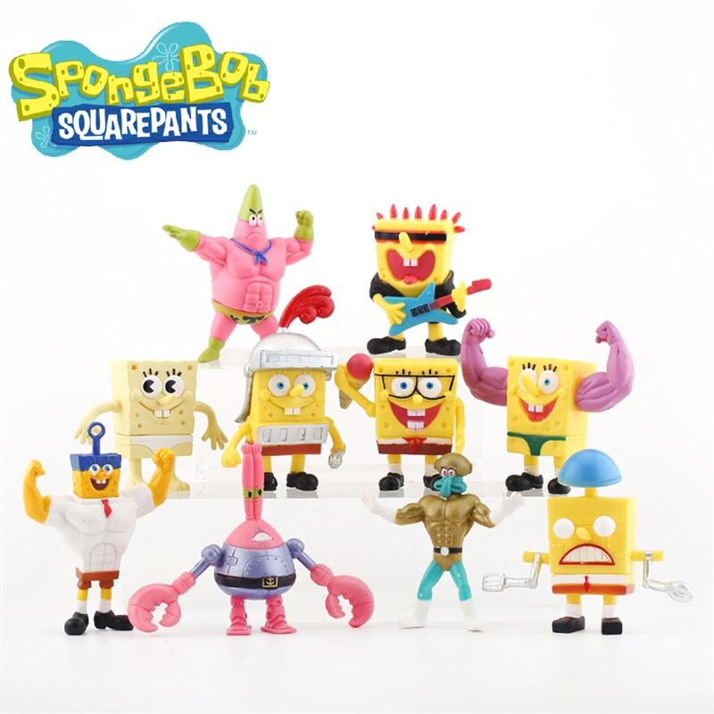 Colorful 10-piece Set Of Muscle Spongebob Cake Decorations