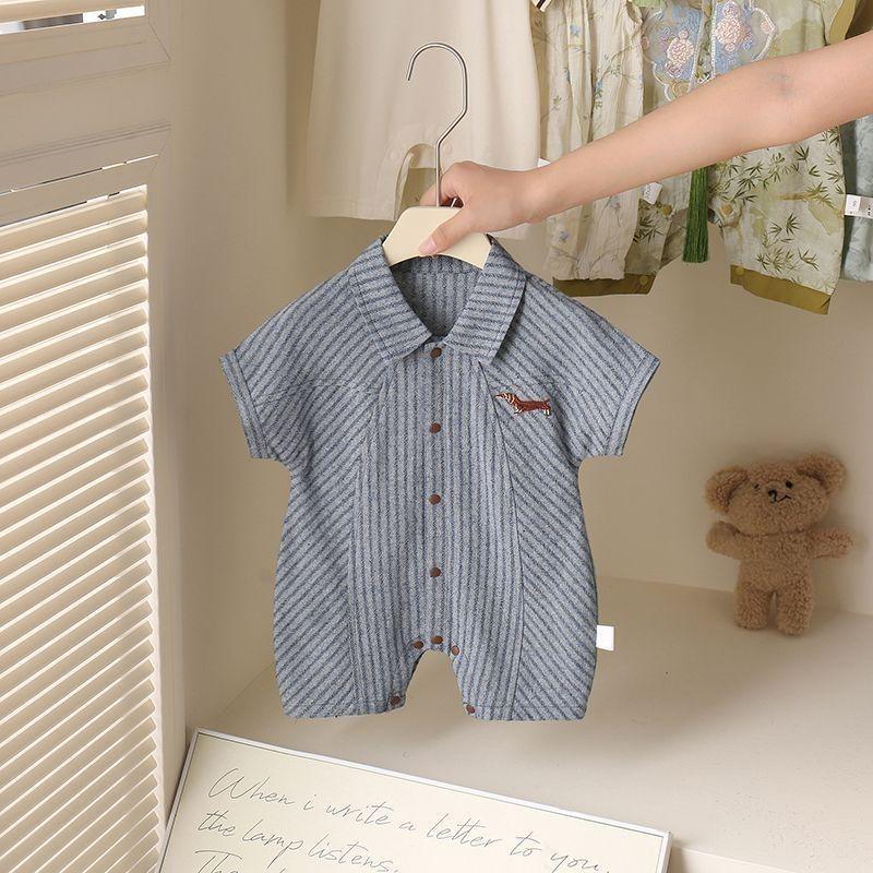 

Корейский стиль детский летний ромпер: Полосатый комбинезон с коротким рукавом для новорожденных - Легкий уличный костюм для ползания Size 66: Up to 12 lbs