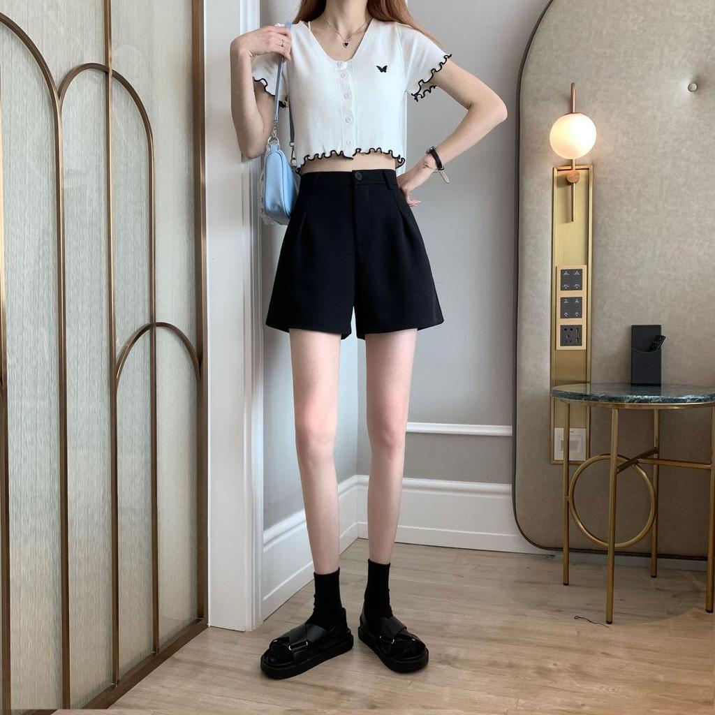 Women's High Waist Black Casual A-line Summer Sports Shorts - Loose Fit, Wide Leg, 2026