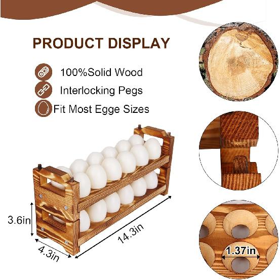 CVHOMEDECO Wooden Egg Holder Fresh Egg Holders Countertop Firewood Egg Collecting Rack for Gathering Fresh eggs Stackable with 24 eggs Home 4350₽