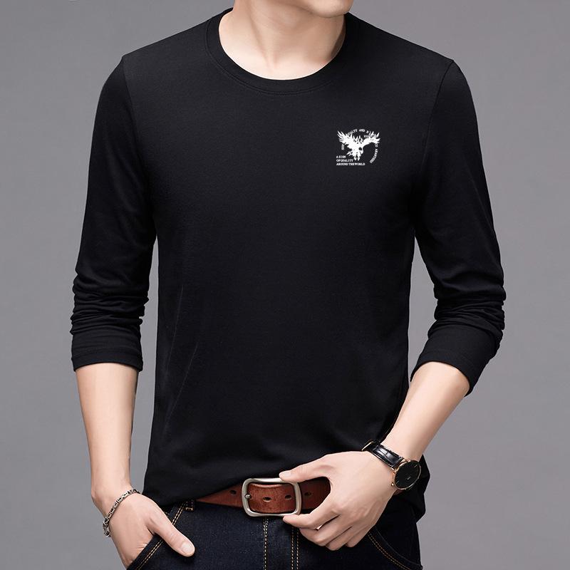 

Мужская облегающая хлопковая футболка в корейском стиле с длинным рукавом M чёрный