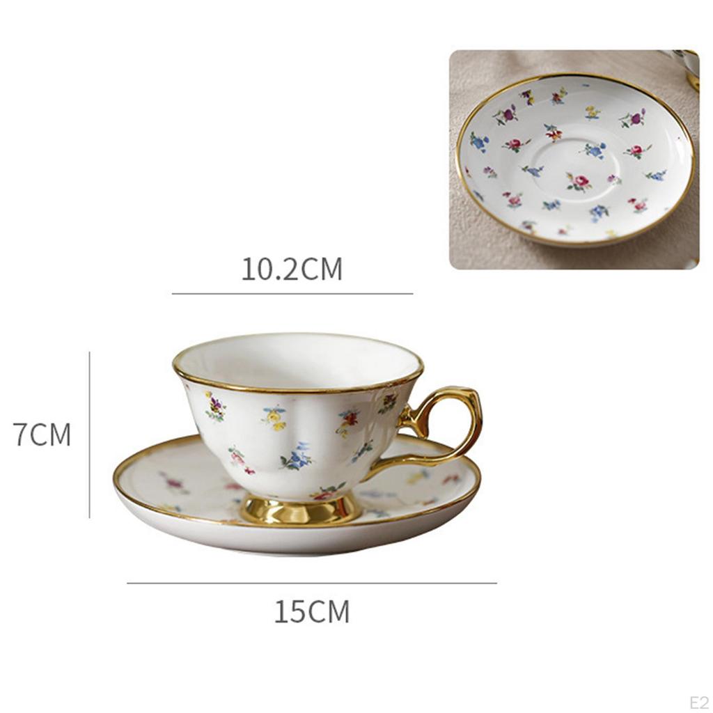 Ceramic Coffee Cup and Saucer Set Afternoon Tea Mug Floral Pattern
