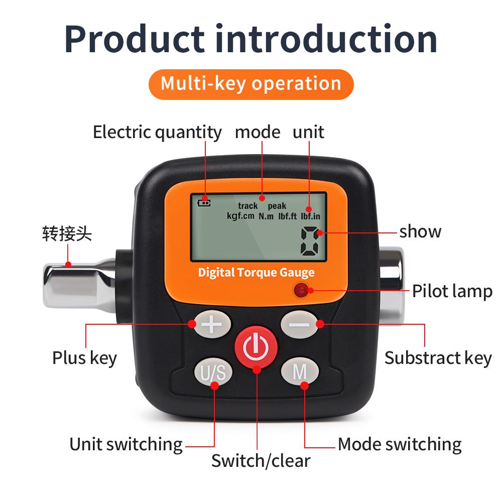 4-135N.m Digital Torque Gauge Adjustable Torque Meter kgf.cm N.m Ibf.ft Ibf.in Torque Wrench Adapter Repair Tool for Car Bicycle