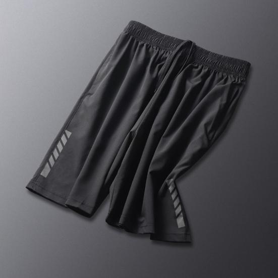 Mid-Rise Elastic Waistband Drawstring Pockets Men Shorts Outdoor Fitness Ice Silk Short Pants