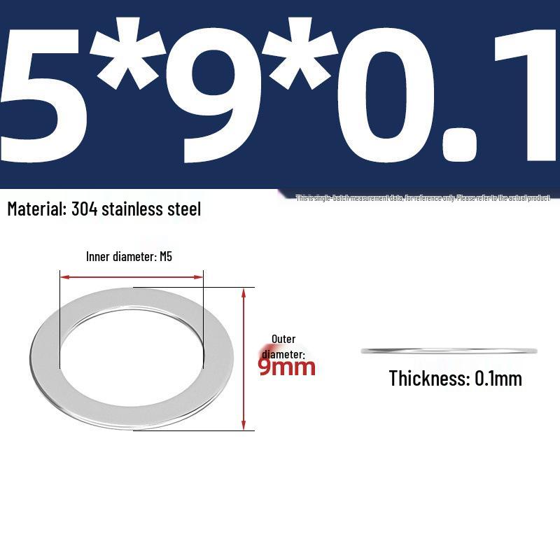 304 Stainless Steel Ultra-Thin Flat Washers - Available in Thickness: 0.1mm, 0.2mm, 0.3mm, 0.5mm