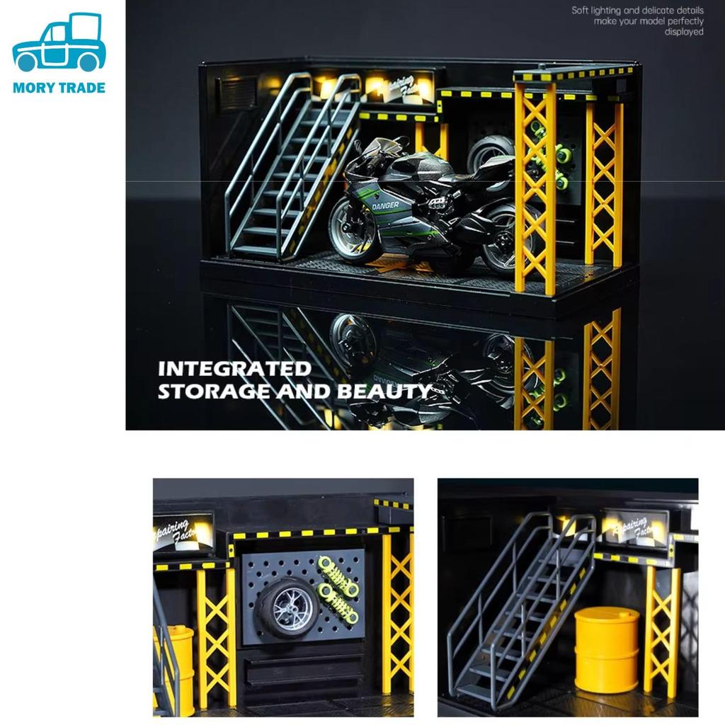 MORYTRADE Model Garage, 24cm Wide, 1/12 Scale, Motorcycle/Miniature Car Display, Tabletop Display