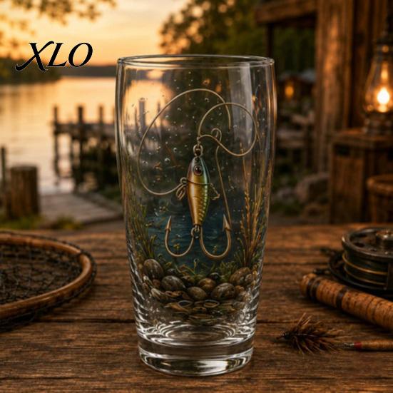 Outdoor Camping Drinkware Fishing Pint Glass Cup, Realistic Jumping Fish Pattern Design, Thickened Mountain Scenery Cups Creative Cup for And