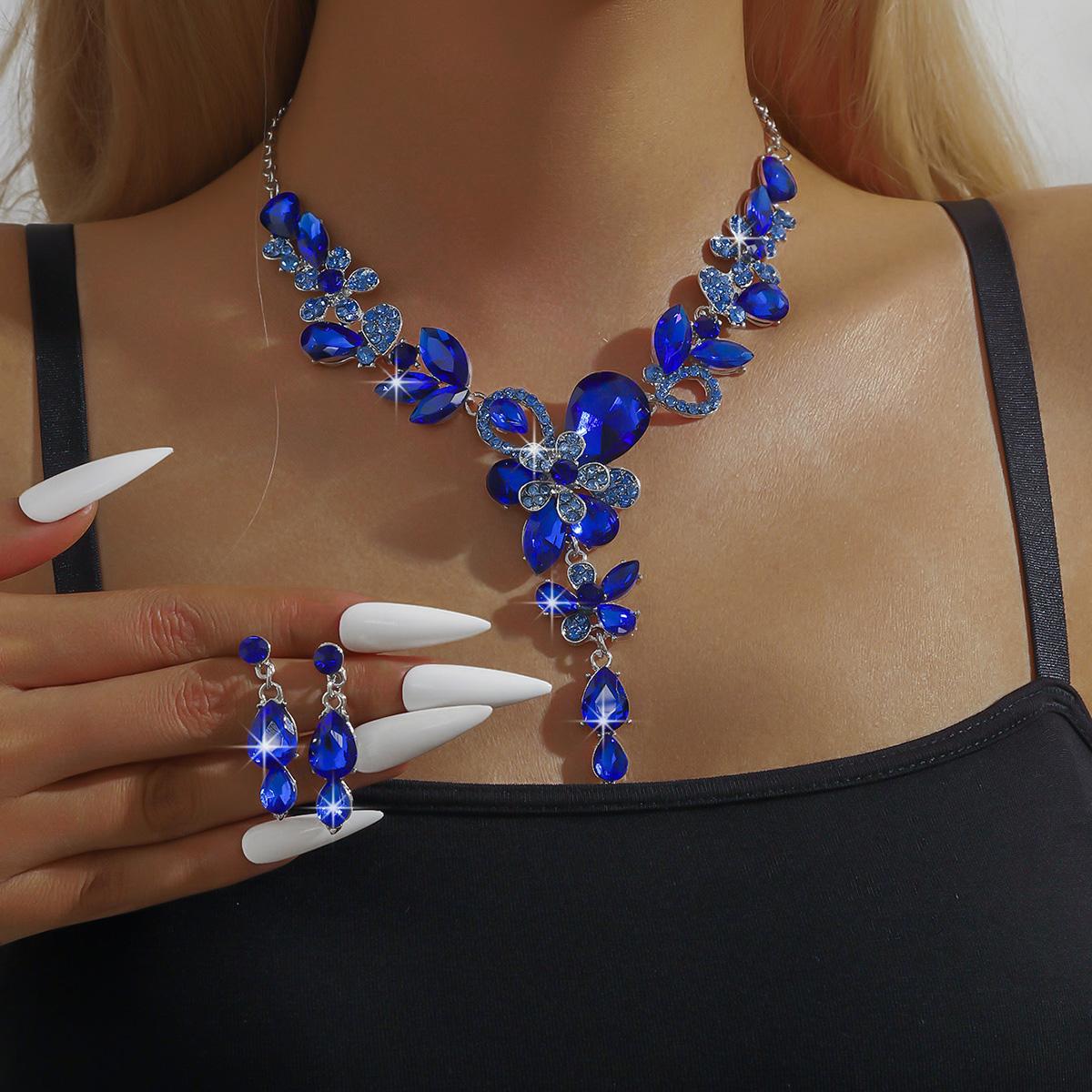 

3 шт. Женский модный трендовый набор ожерелье и серьги в виде цветка и капли воды с цирконами Свадебный банкет Вечеринка Праздничный подарок