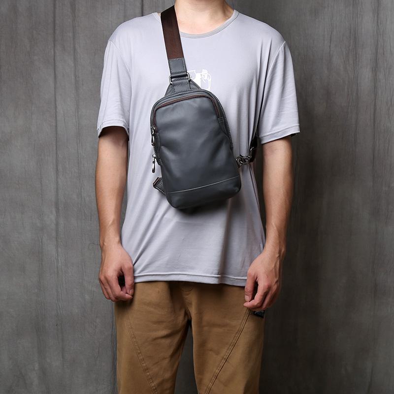 NZPJ Genuine Leather Men s Chest Bag Casual Crossbody Bag Top Layer Cowhide Men s Bag Trendy Tablet Computer Bag Trendy Backpack серый
