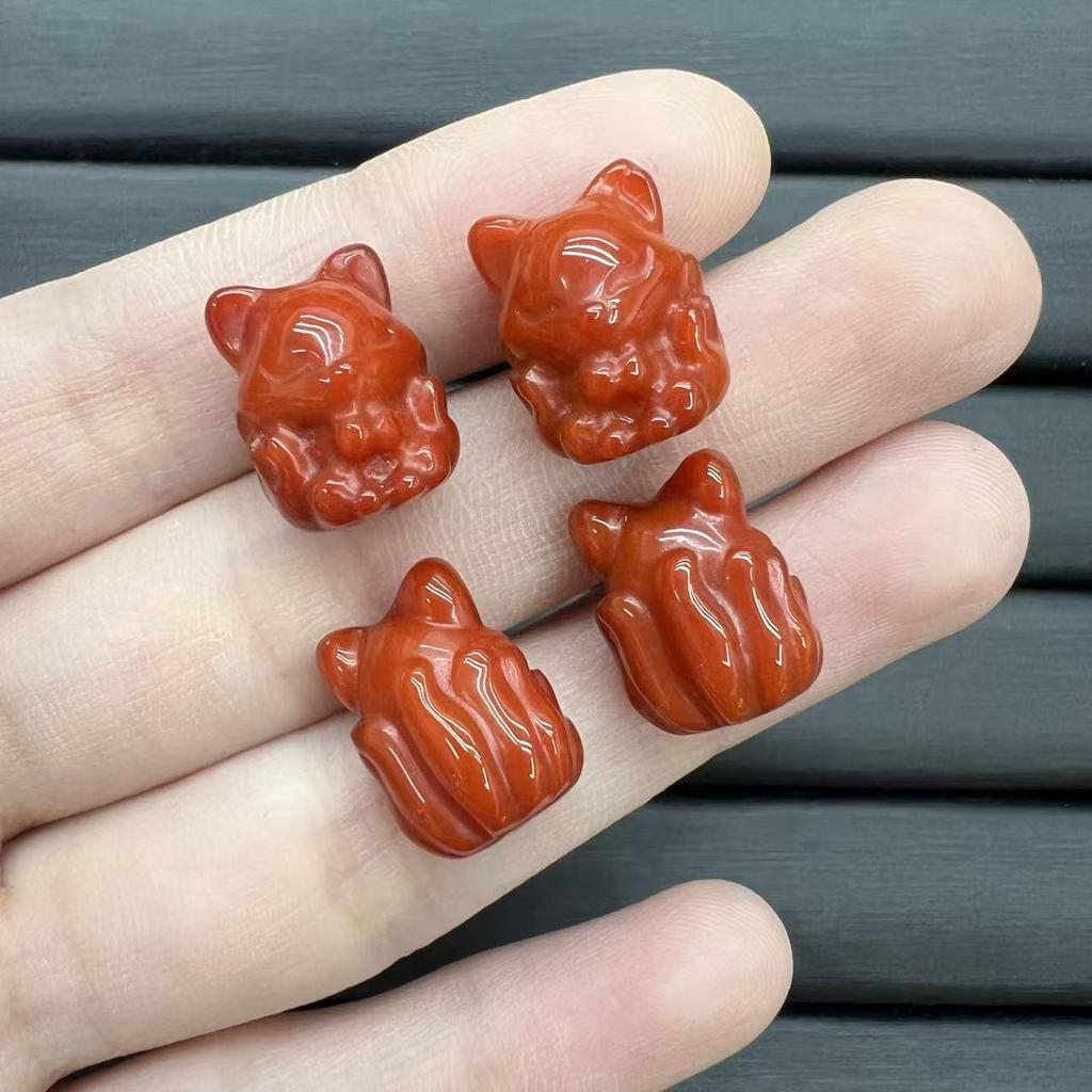 Red Agate Nan Hong Lion & Nine-Tailed Fox Beads for DIY Bracelets