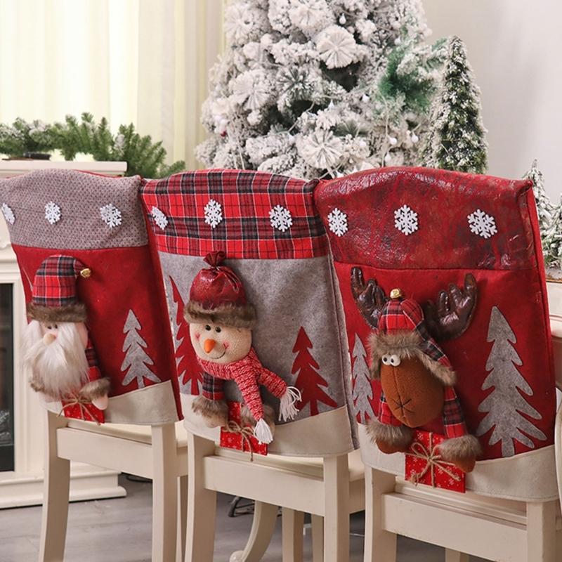 Christmas Themed Santa and Snowmans Chair Slipcovers Nonwoven Materials Quick Setups Holiday Decoration