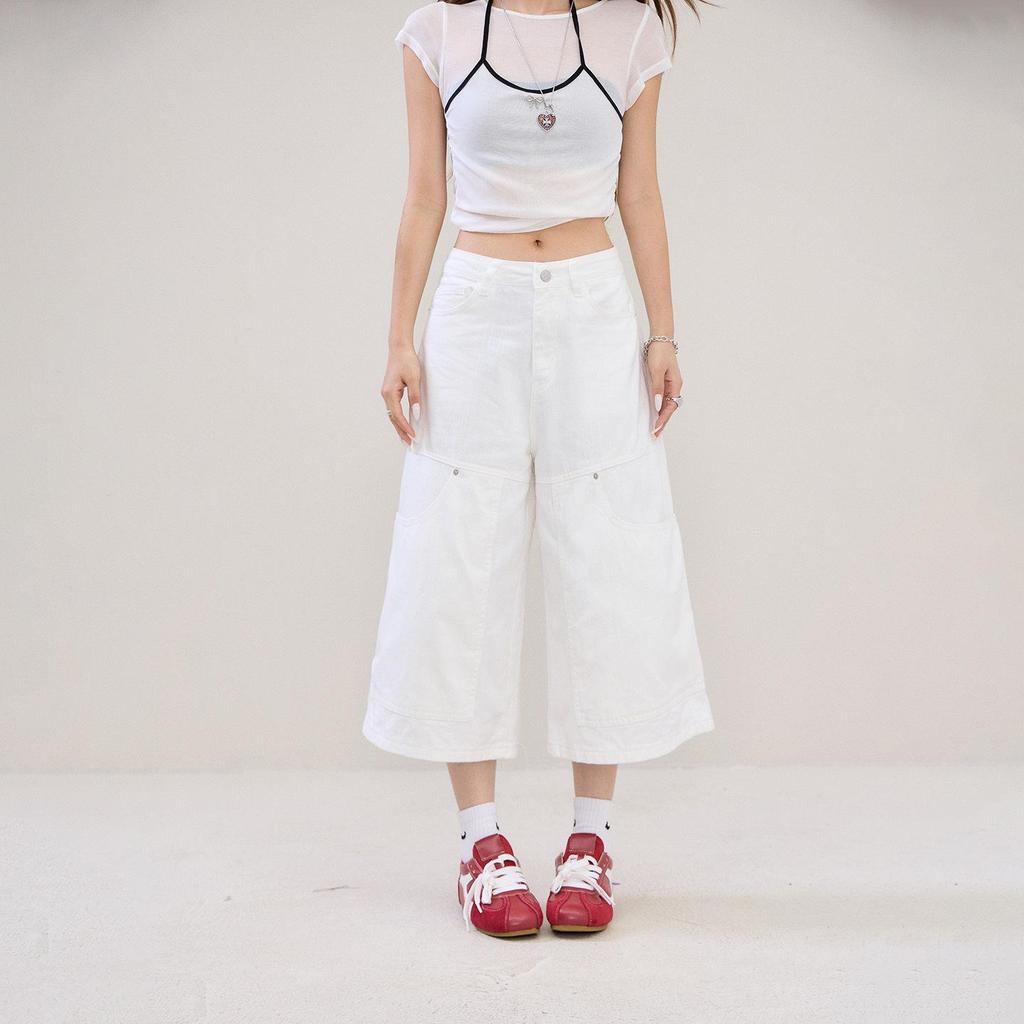 American Retro Wide-Leg Cropped Jeans 2026 - Versatile Multi-Pocket Spring/Summer Jeans