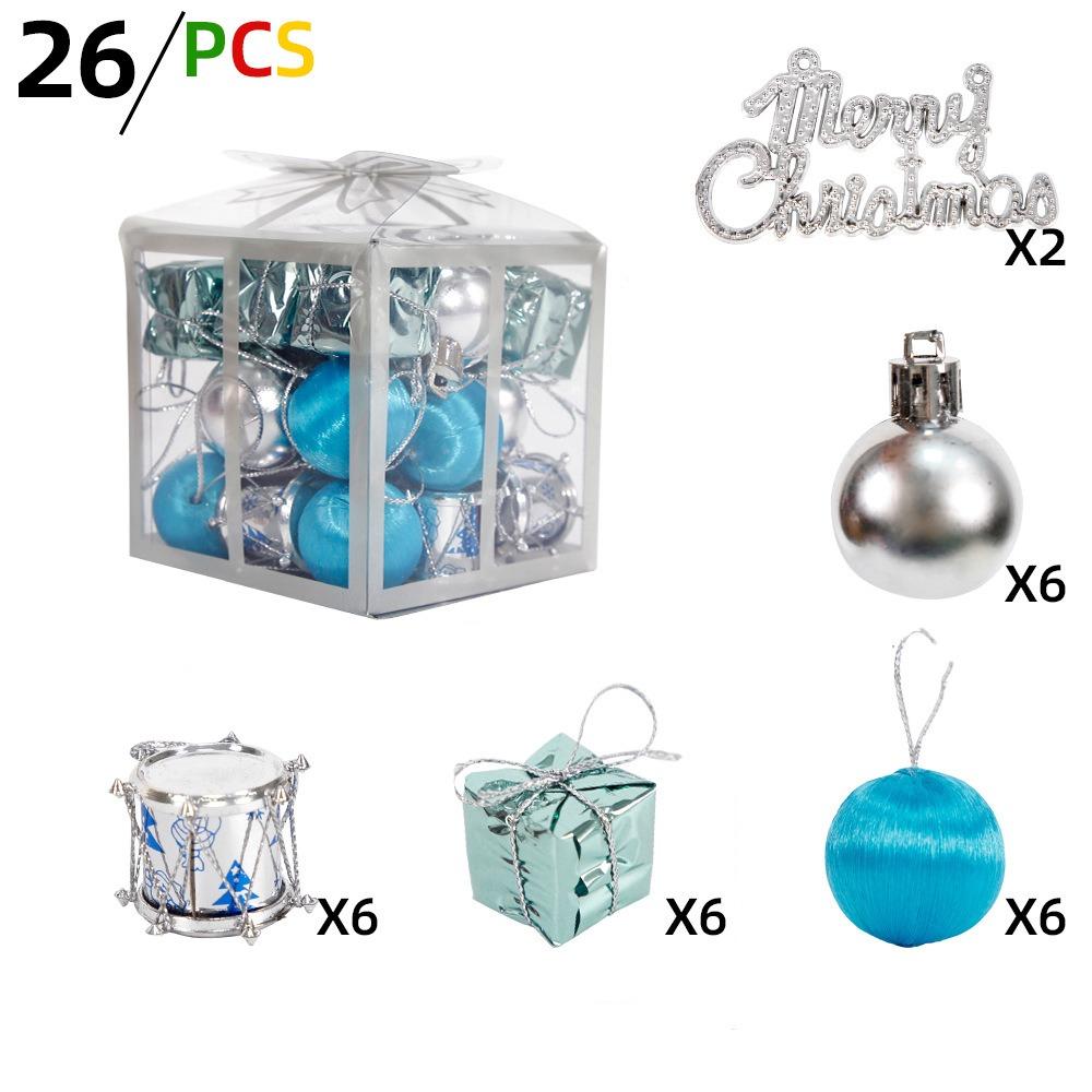 

26pcs Multiple Styles Christmas Ball Pendant Set Glitter Xmas Tree Hanging Ornament New Year синий